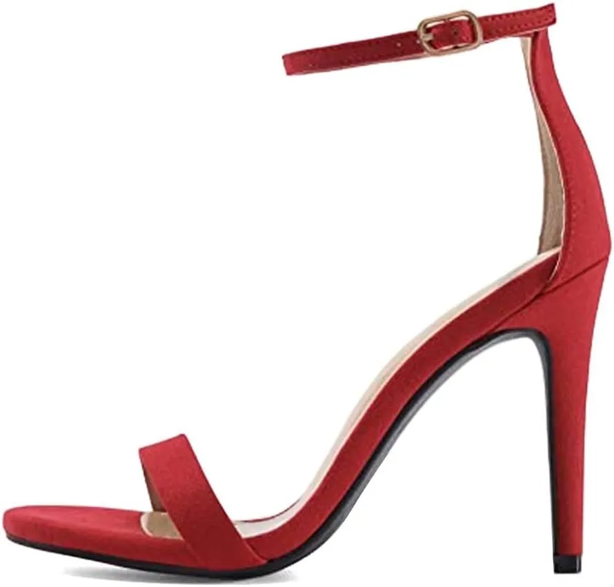 FOWT Women Round Open Toe Heeled Sandals Ankle Strap Stiletto High Heels Sexy Single Band Dance Party Shoes Size 4-15 US