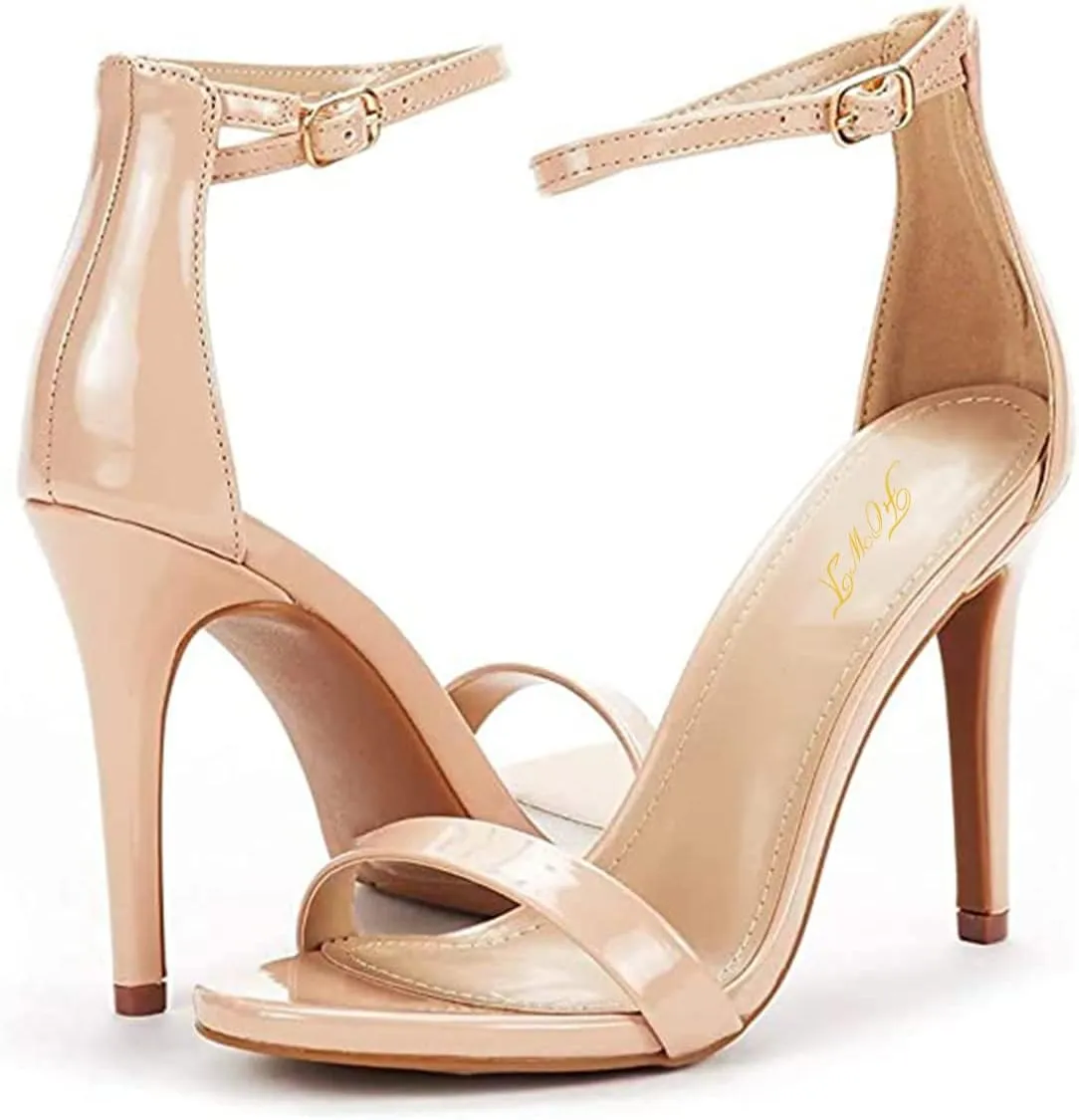 FOWT Women Round Open Toe Heeled Sandals Ankle Strap Stiletto High Heels Sexy Single Band Dance Party Shoes Size 4-15 US