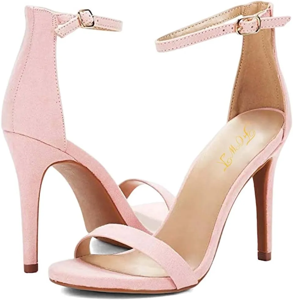 FOWT Women Round Open Toe Heeled Sandals Ankle Strap Stiletto High Heels Sexy Single Band Dance Party Shoes Size 4-15 US