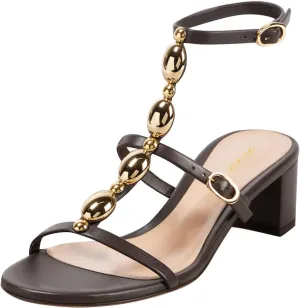 FOWT Women Round Open Toe Sandals Chunky Block Low Heels Ankle Strap Chain Fashion Club Shoes Size 4-16 US
