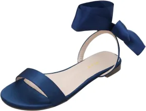 FOWT Women Round Open Toe Sandals Lace up Bow Flats Elegant Wedding Daily Formal Dressy Shoes Size 4-16 US