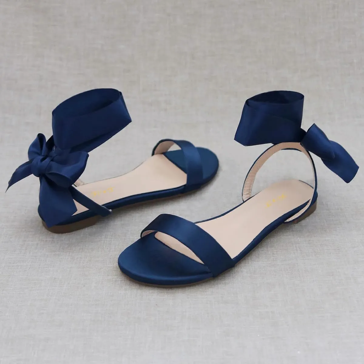 FOWT Women Round Open Toe Sandals Lace up Bow Flats Elegant Wedding Daily Formal Dressy Shoes Size 4-16 US