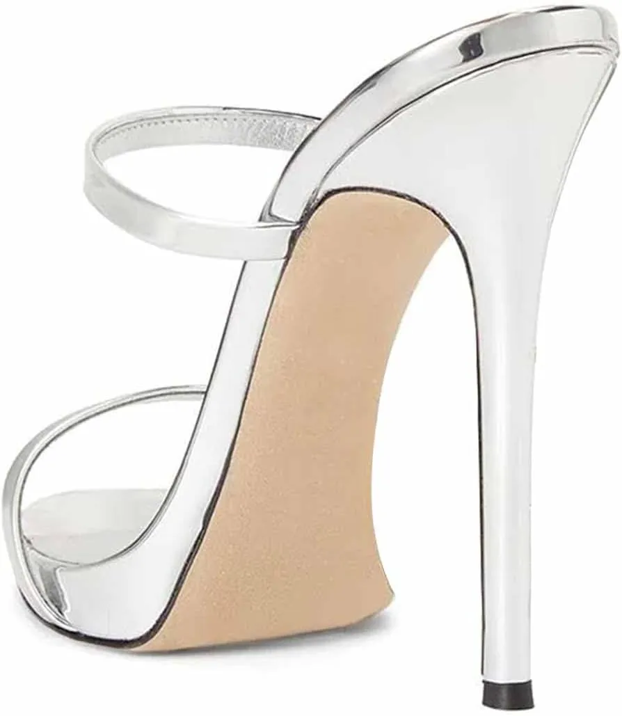 FOWT Women Sexy Open Toe Thin High Heel Two Straps Mules Slip on Slingback Party Prom Evening Dance Shoes Size 4-16 US