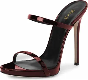 FOWT Women Sexy Open Toe Thin High Heel Two Straps Mules Slip on Slingback Party Prom Evening Dance Shoes Size 4-16 US