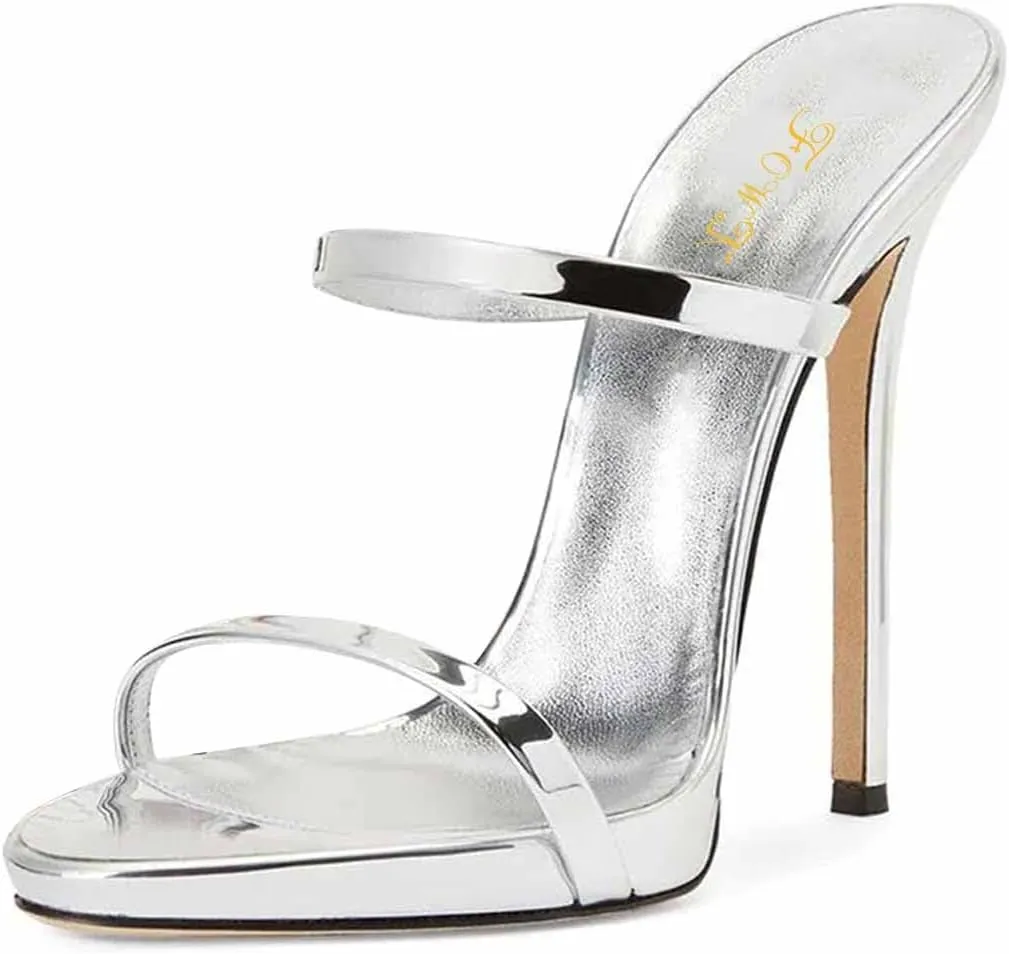 FOWT Women Sexy Open Toe Thin High Heel Two Straps Mules Slip on Slingback Party Prom Evening Dance Shoes Size 4-16 US