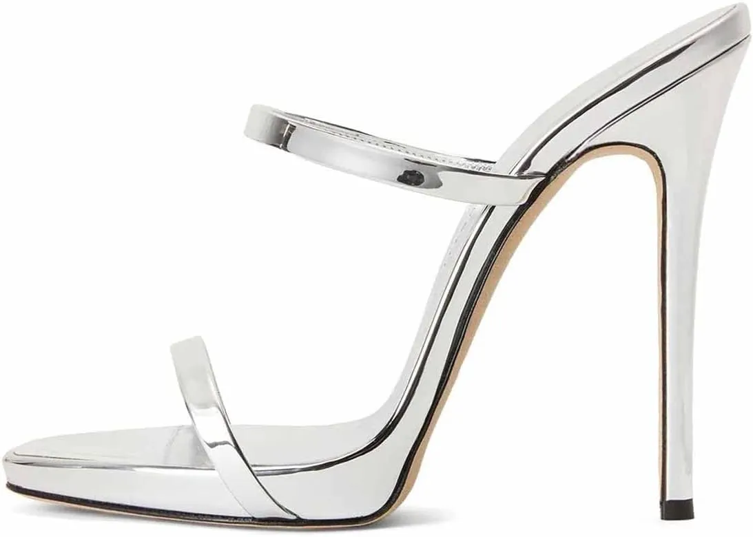 FOWT Women Sexy Open Toe Thin High Heel Two Straps Mules Slip on Slingback Party Prom Evening Dance Shoes Size 4-16 US