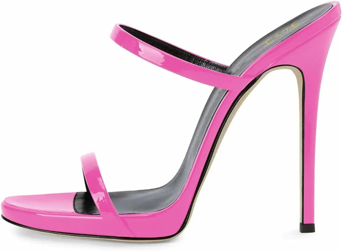 FOWT Women Sexy Open Toe Thin High Heel Two Straps Mules Slip on Slingback Party Prom Evening Dance Shoes Size 4-16 US
