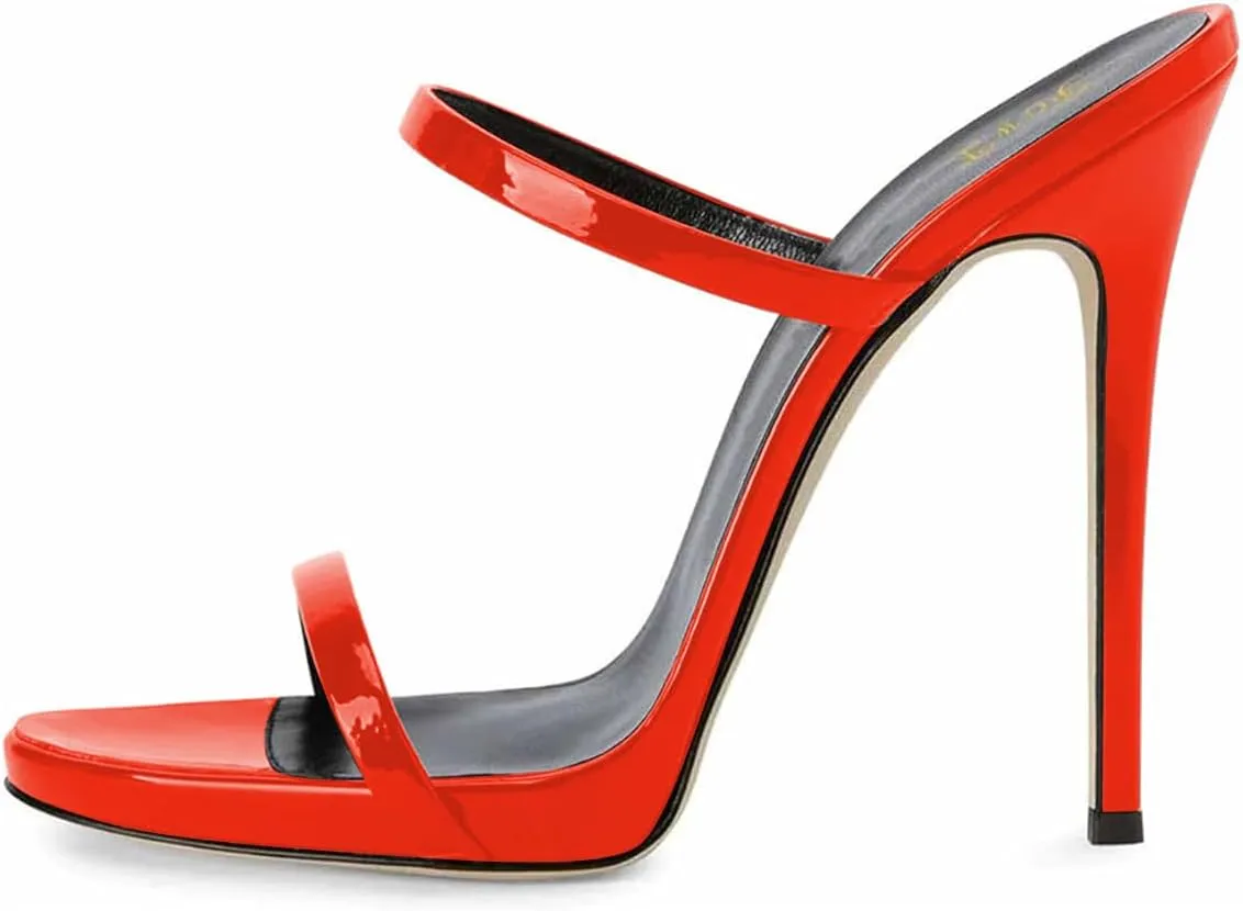 FOWT Women Sexy Open Toe Thin High Heel Two Straps Mules Slip on Slingback Party Prom Evening Dance Shoes Size 4-16 US