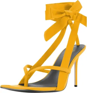 FOWT Women Sqaure Split Toe Sandals Ankle Strap Stiletto High Heels Bow Sexy Dressy Summer Party Shoes Size 4-16 US