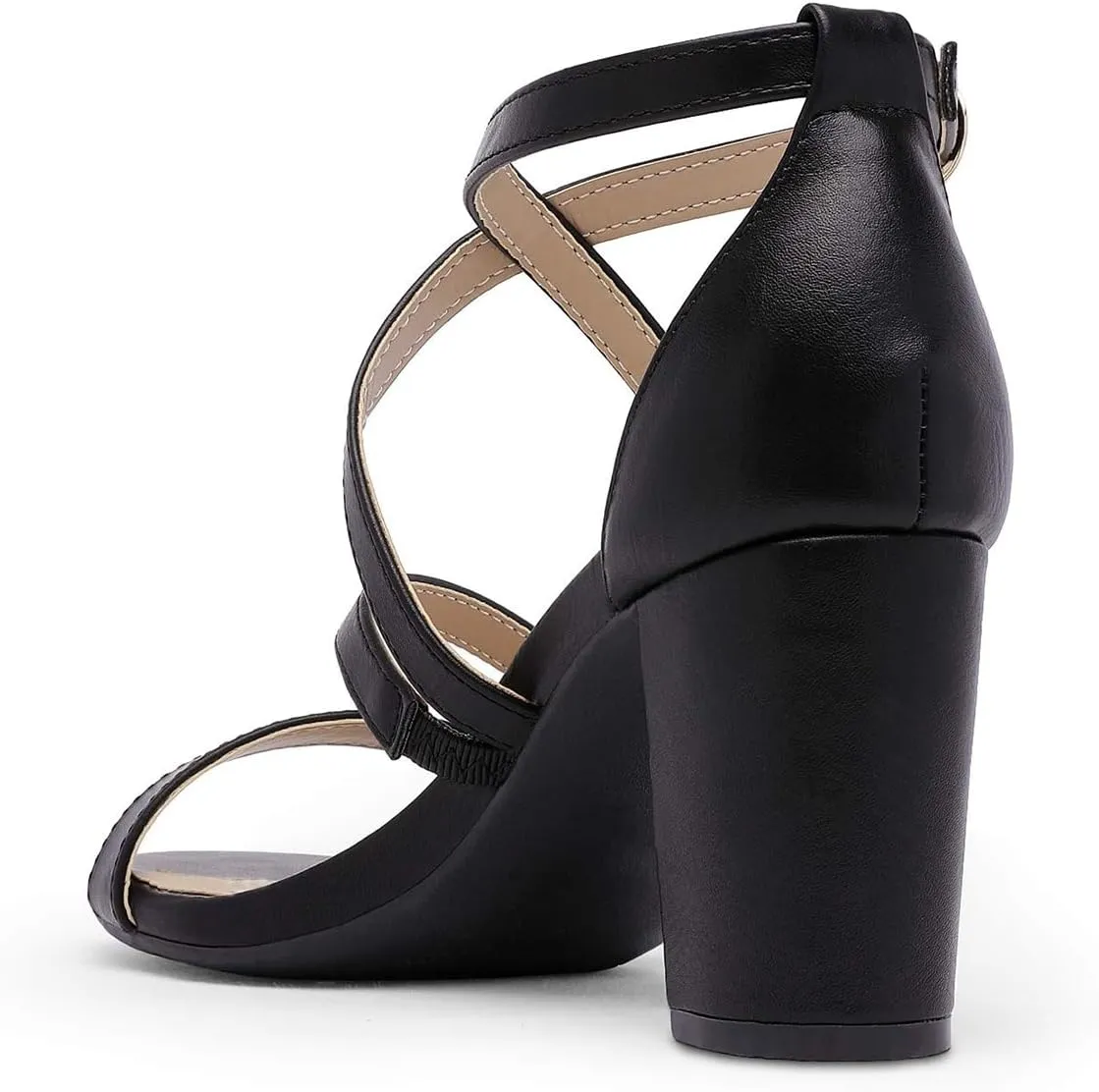 FOWT Women Strappy Open Toe Sandals Chunky Block Mid Heels Cross Strap Elegant Prom Dance Shoes Size 4-15 US