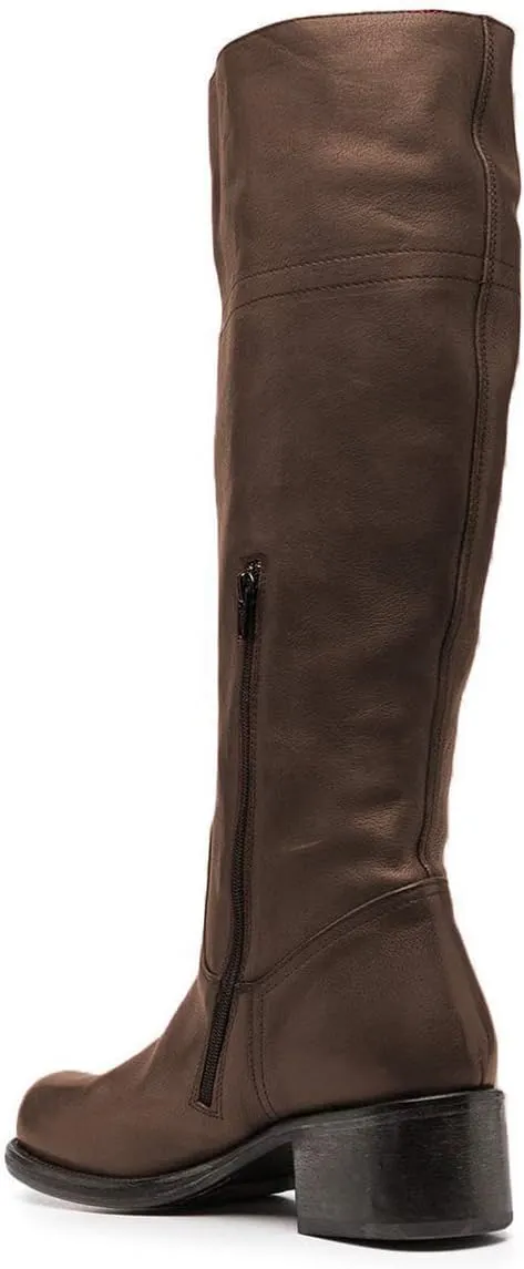 FOWT Women Wide Calf Low Chunky Heel Knee High Boots Zip-up Round Toe Western Riding Boots Pull On Fall Winter Shoes for Ladies US Size 4-16
