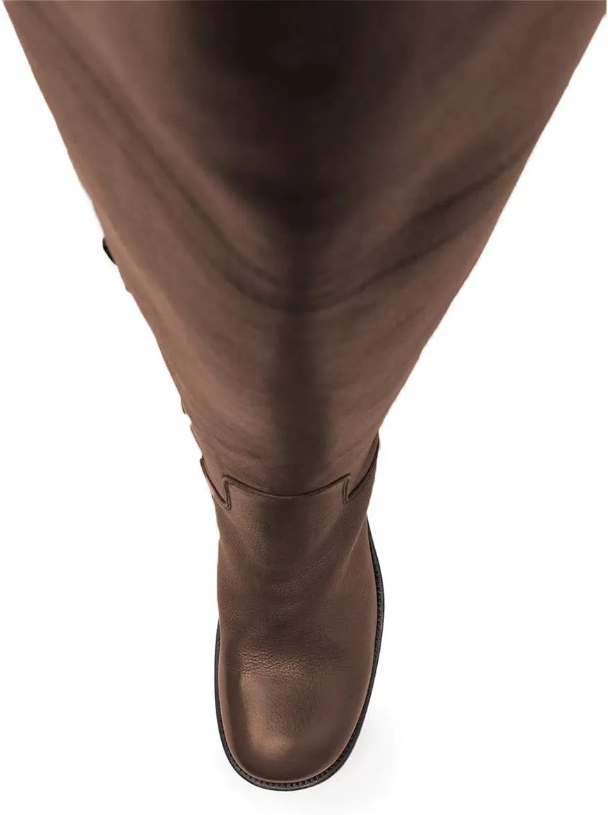 FOWT Women Wide Calf Low Chunky Heel Knee High Boots Zip-up Round Toe Western Riding Boots Pull On Fall Winter Shoes for Ladies US Size 4-16