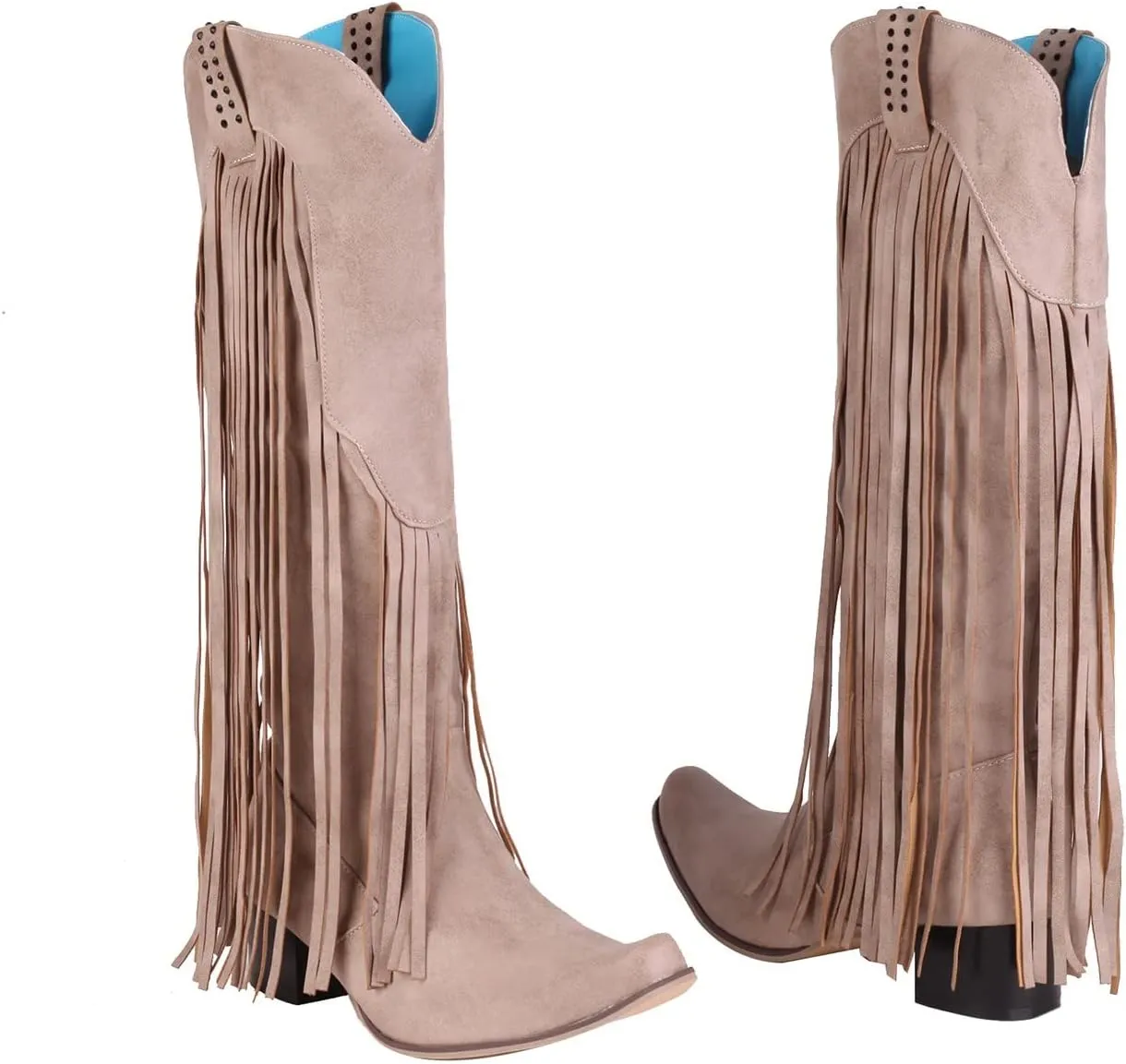 Fringe Cowboy Boots for Women Western Tassel Riding Cowgirl Boots Pull on Mid Calf Boots Fashion Buckle Boots