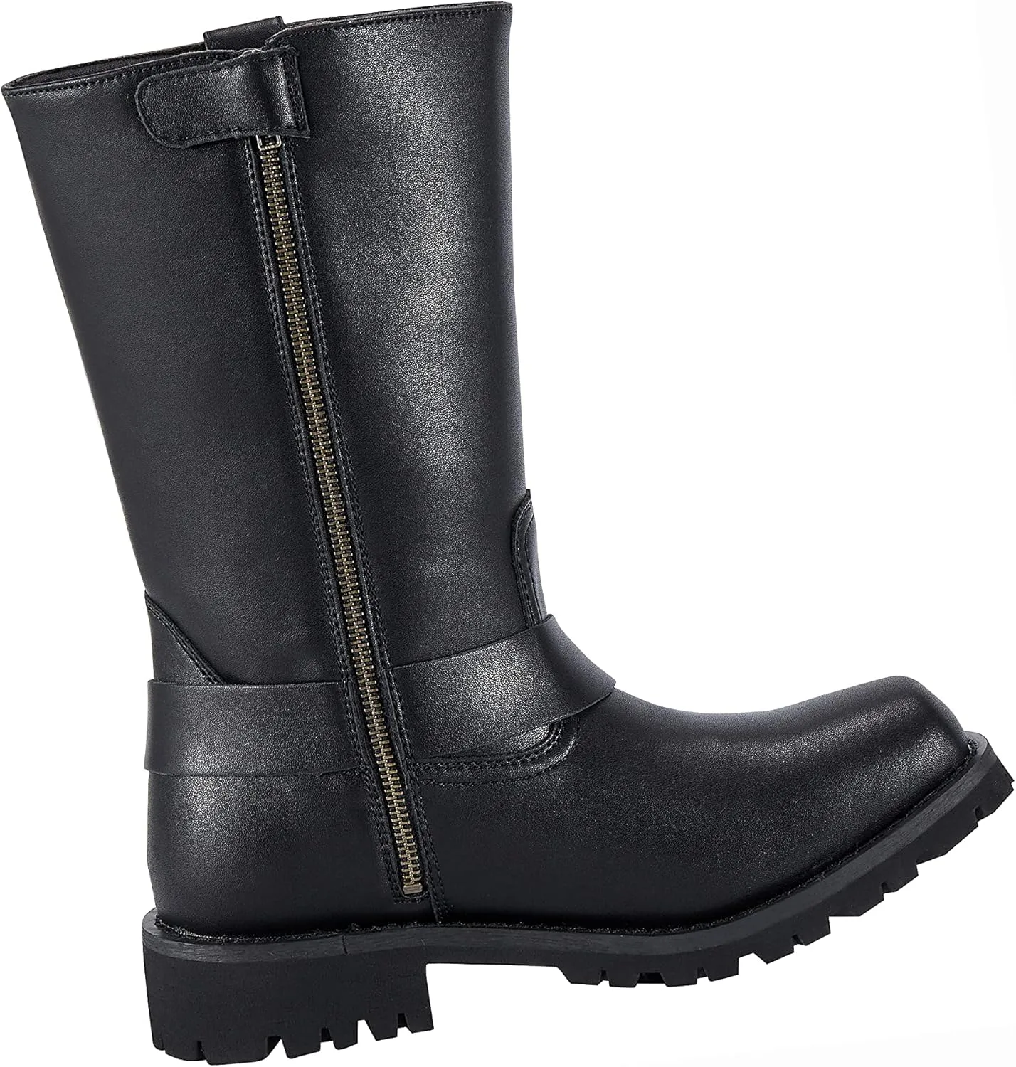 GARGOYLE BELLS Mens Harness Straps Motorcycle Leather Boots Black Waterproof Biker Boots For Men- Low Heel Riding Boots