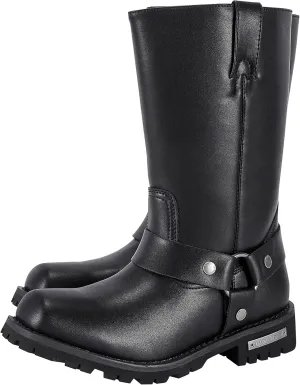 GARGOYLE BELLS Mens Harness Straps Motorcycle Leather Boots Black Waterproof Biker Boots For Men- Low Heel Riding Boots