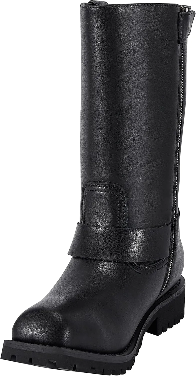 GARGOYLE BELLS Mens Harness Straps Motorcycle Leather Boots Black Waterproof Biker Boots For Men- Low Heel Riding Boots