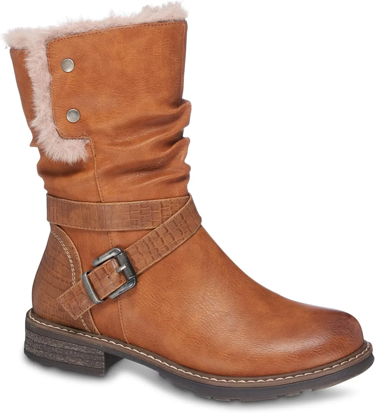 GC Shoes Womens Booties, Fold Over Faux Fur Ankle Boots or Zip Up Fashion Biker Booties for Women, Warm Low Heel Comfort Walking Motorcycle Boot