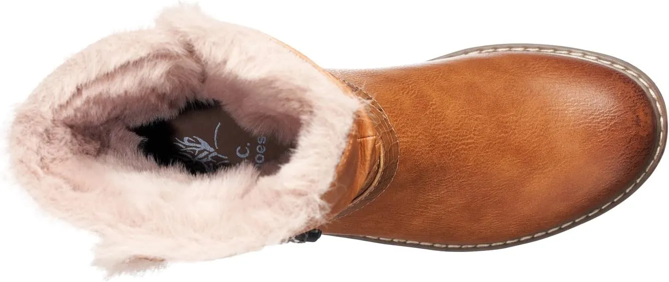 GC Shoes Womens Booties, Fold Over Faux Fur Ankle Boots or Zip Up Fashion Biker Booties for Women, Warm Low Heel Comfort Walking Motorcycle Boot
