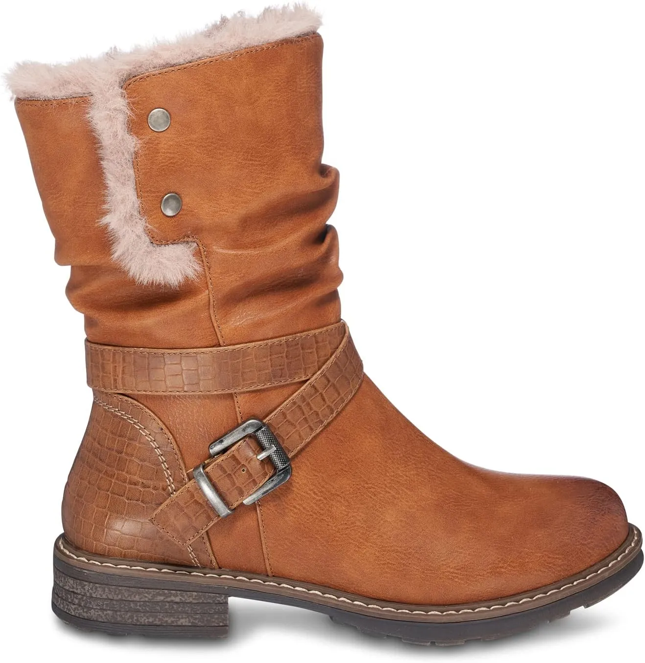 GC Shoes Womens Booties, Fold Over Faux Fur Ankle Boots or Zip Up Fashion Biker Booties for Women, Warm Low Heel Comfort Walking Motorcycle Boot