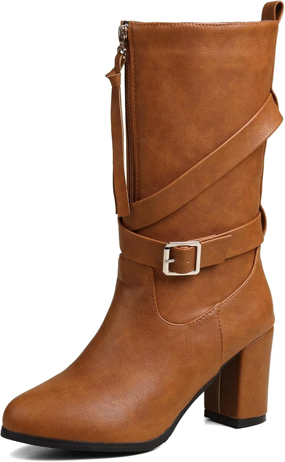 Gicoiz Buckle Strappy Women Vintage Mid Calf Riding Boots