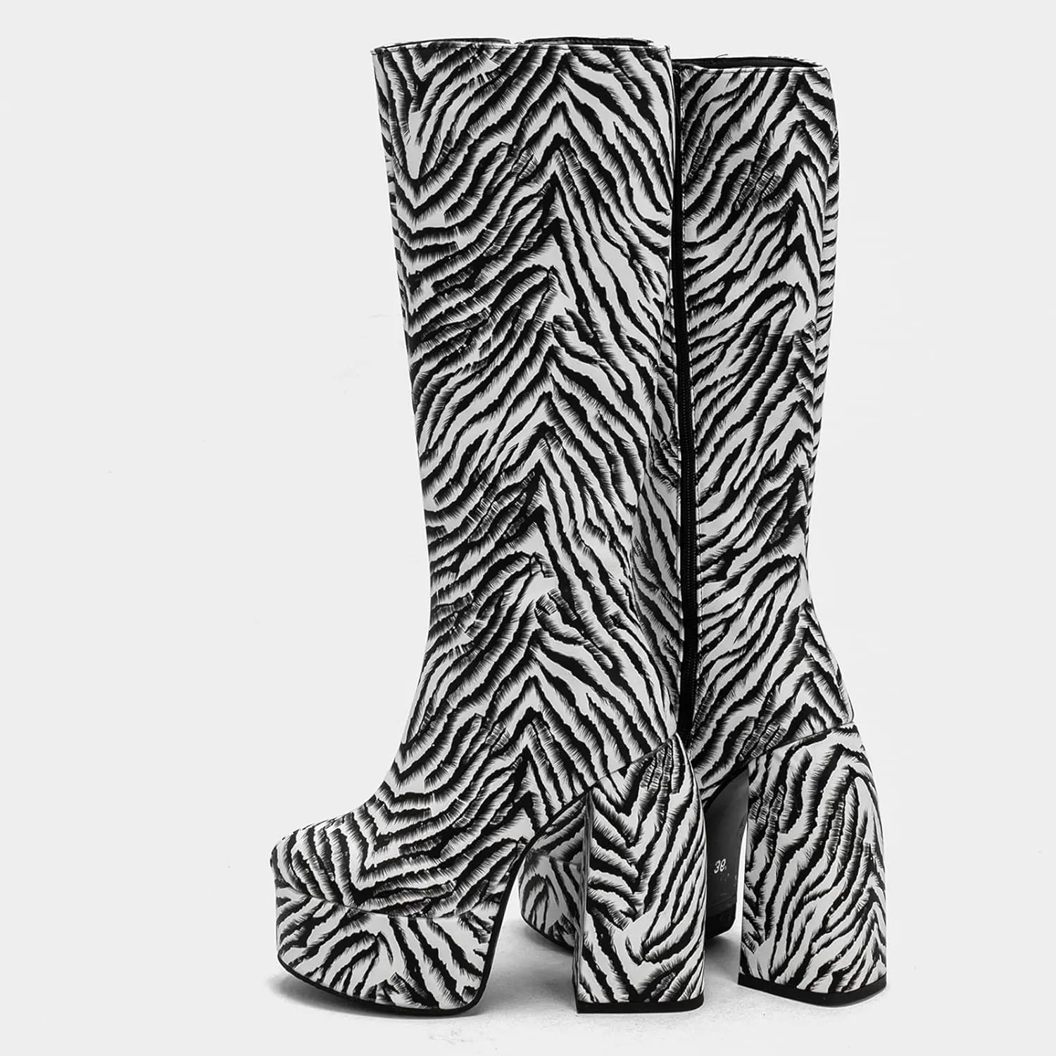 Gicoiz Women Round Toe Knee High Chunky Heel Riding Boots