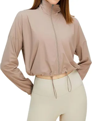 Gihuo Women's UPF 50  Sun Protection Jackets Athletic Long Sleeve Cropped Jacket Yoga Quick Dry Workout Shirt Tops