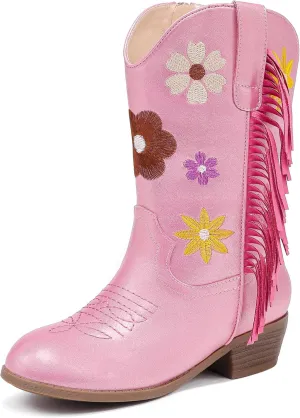 Girls Cowboy Boots Toddler Cowgirl Floral Embroidered Fringe Little Kids Western Boots Girl Riding Boot Birthday Party