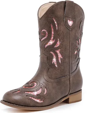 Girls Cowgirl Boot Glitter Kids Cowboy Boots Western BoysCowboy Mid Calf Square Toe Toddler Little Kid/Big Kid Party Birthday Riding Shoes