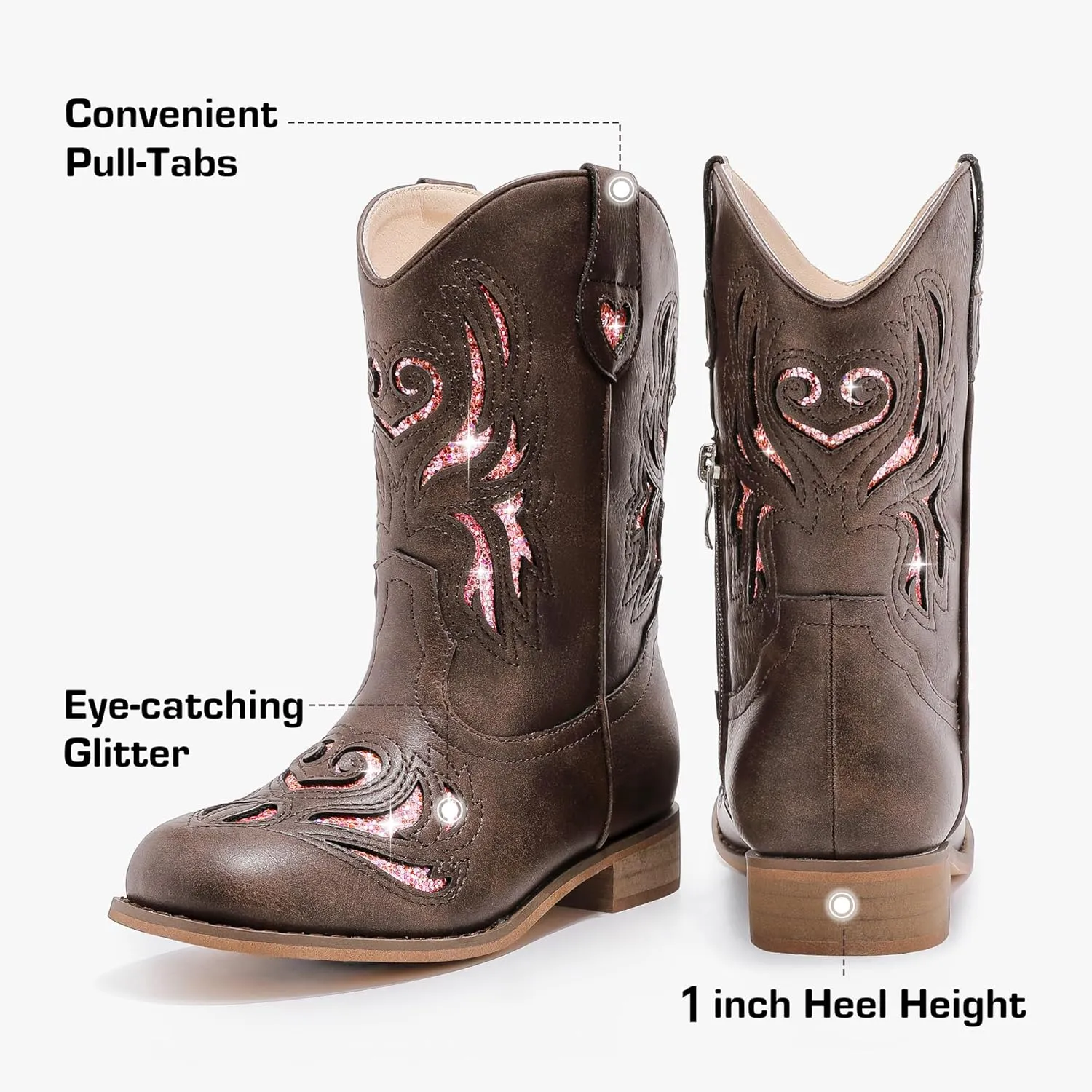 Girls Cowgirl Boot Glitter Kids Cowboy Boots Western BoysCowboy Mid Calf Square Toe Toddler Little Kid/Big Kid Party Birthday Riding Shoes