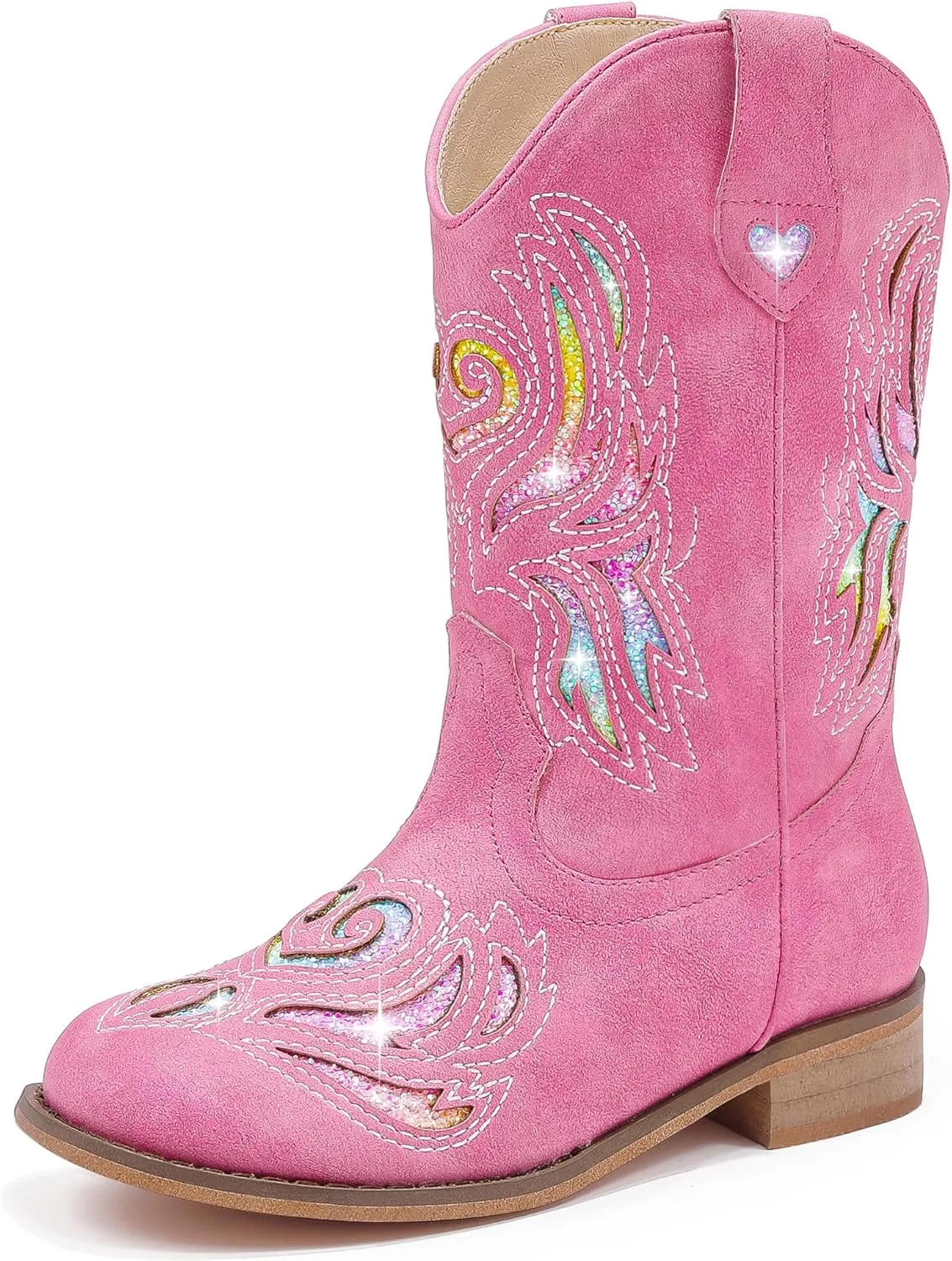 Girls Cowgirl Boot Glitter Kids Cowboy Boots Western BoysCowboy Mid Calf Square Toe Toddler Little Kid/Big Kid Party Birthday Riding Shoes