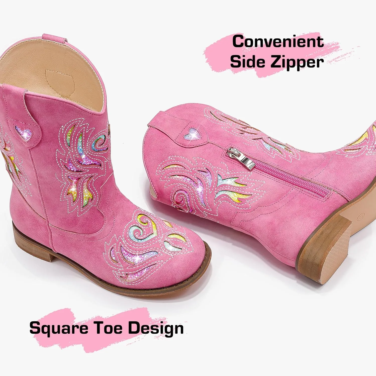 Girls Cowgirl Boot Glitter Kids Cowboy Boots Western BoysCowboy Mid Calf Square Toe Toddler Little Kid/Big Kid Party Birthday Riding Shoes