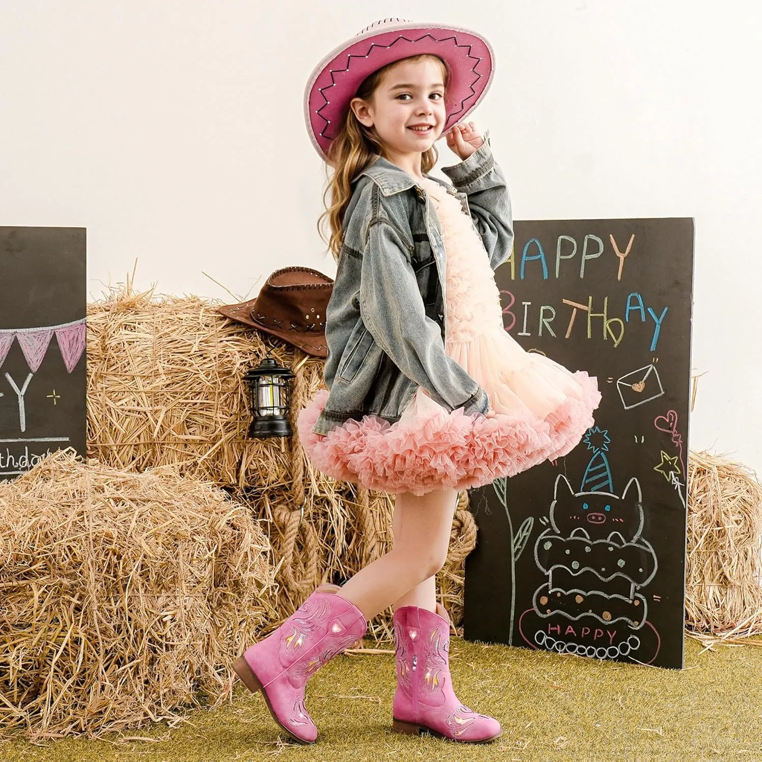Girls Cowgirl Boot Glitter Kids Cowboy Boots Western BoysCowboy Mid Calf Square Toe Toddler Little Kid/Big Kid Party Birthday Riding Shoes