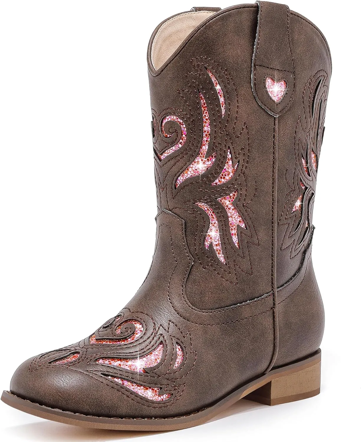 Girls Cowgirl Boot Glitter Kids Cowboy Boots Western BoysCowboy Mid Calf Square Toe Toddler Little Kid/Big Kid Party Birthday Riding Shoes
