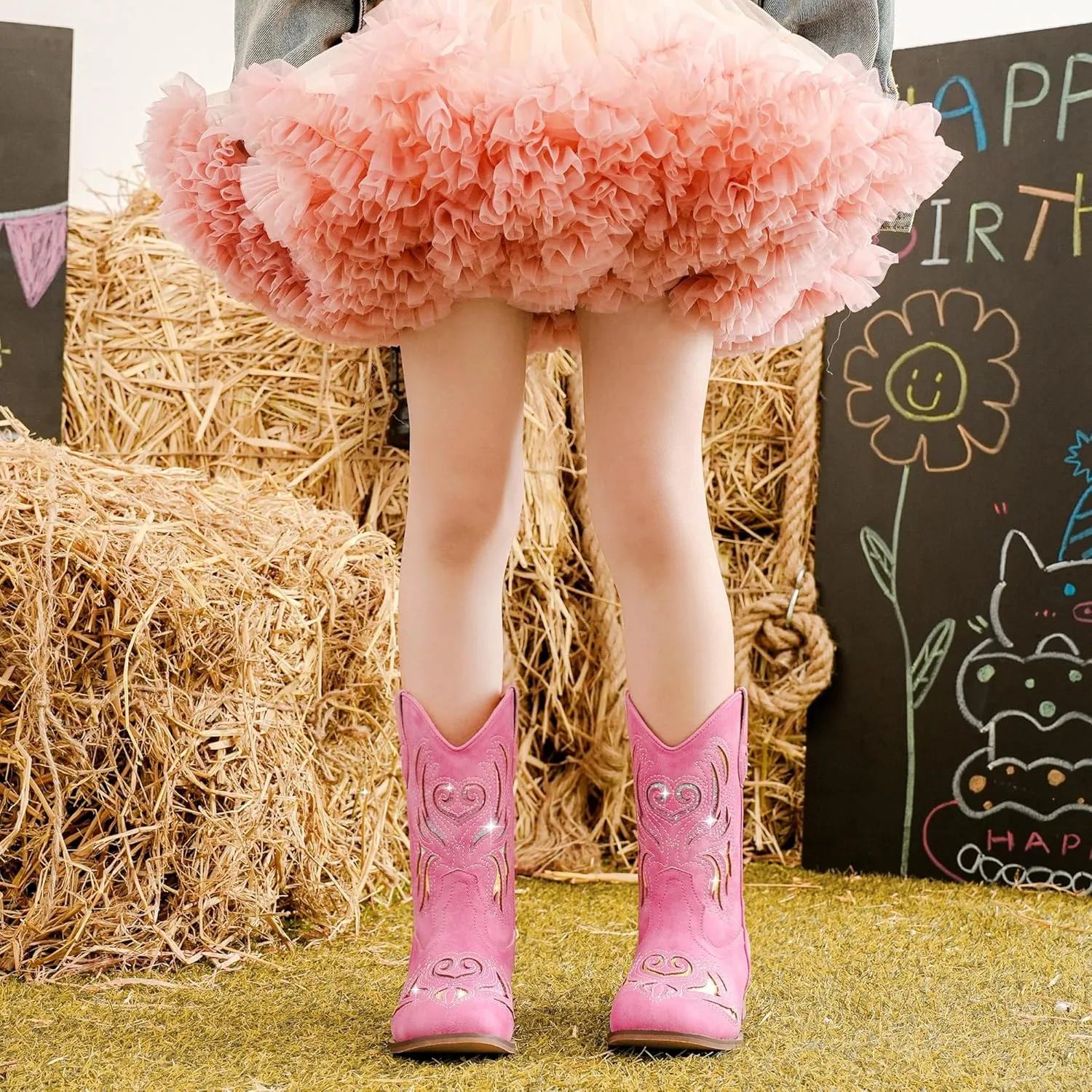 Girls Cowgirl Boot Glitter Kids Cowboy Boots Western BoysCowboy Mid Calf Square Toe Toddler Little Kid/Big Kid Party Birthday Riding Shoes