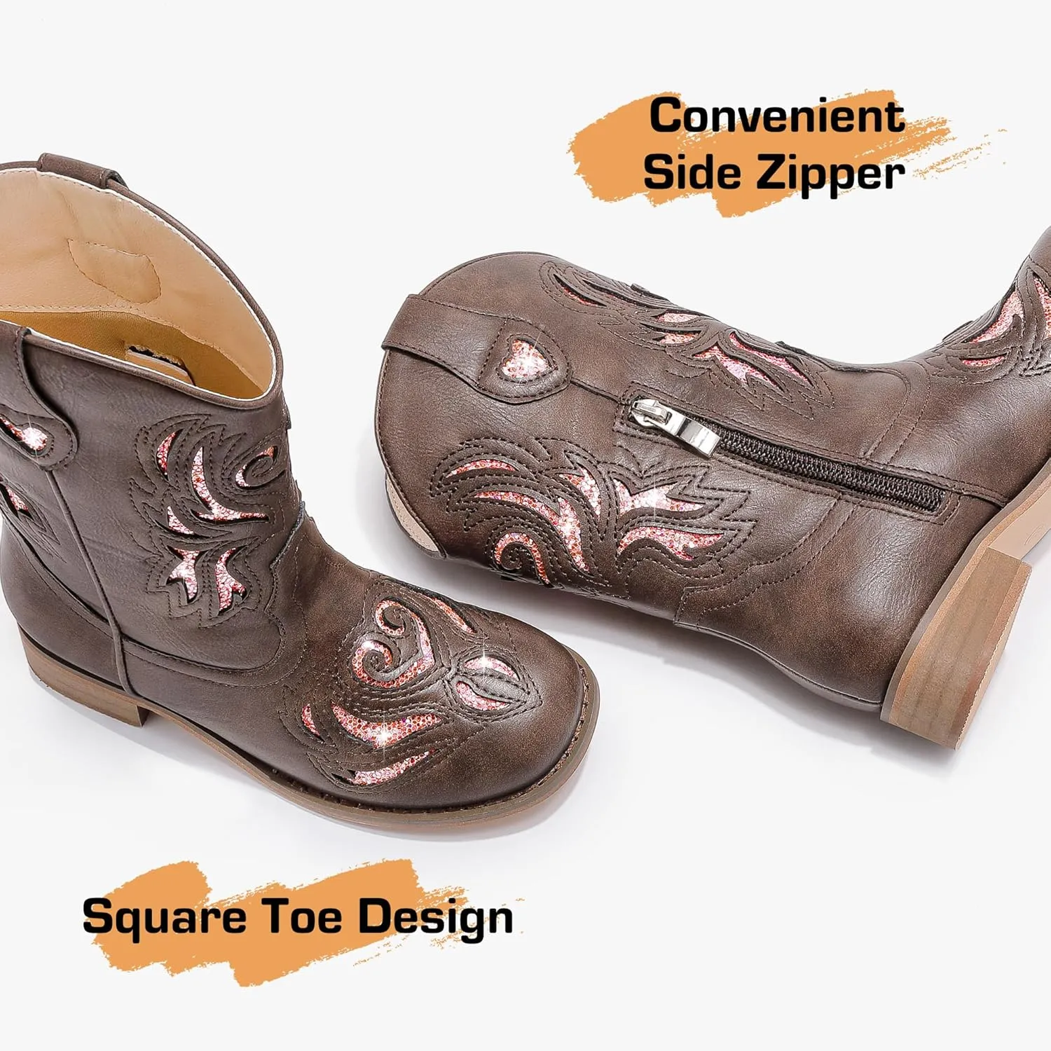 Girls Cowgirl Boot Glitter Kids Cowboy Boots Western BoysCowboy Mid Calf Square Toe Toddler Little Kid/Big Kid Party Birthday Riding Shoes