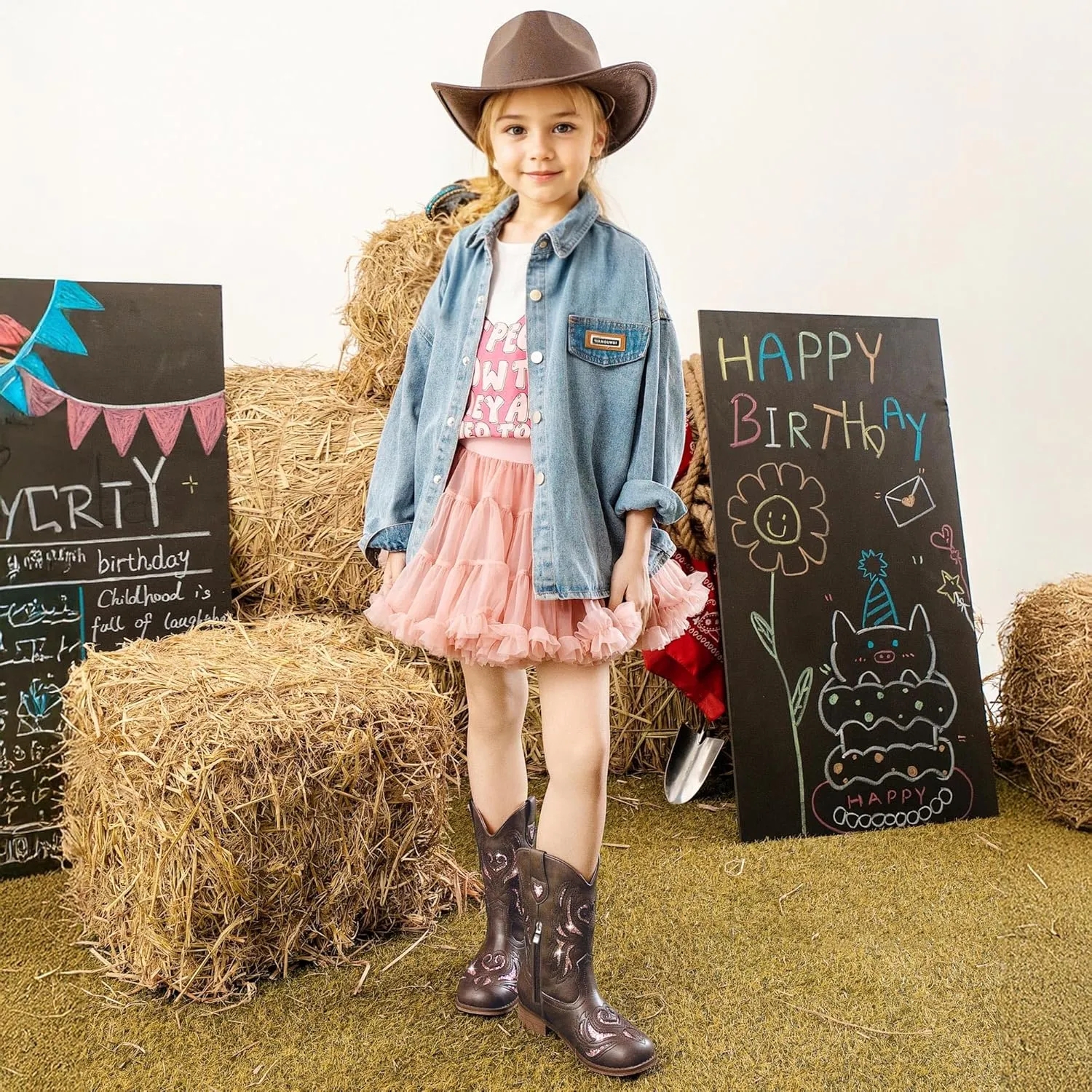 Girls Cowgirl Boot Glitter Kids Cowboy Boots Western BoysCowboy Mid Calf Square Toe Toddler Little Kid/Big Kid Party Birthday Riding Shoes