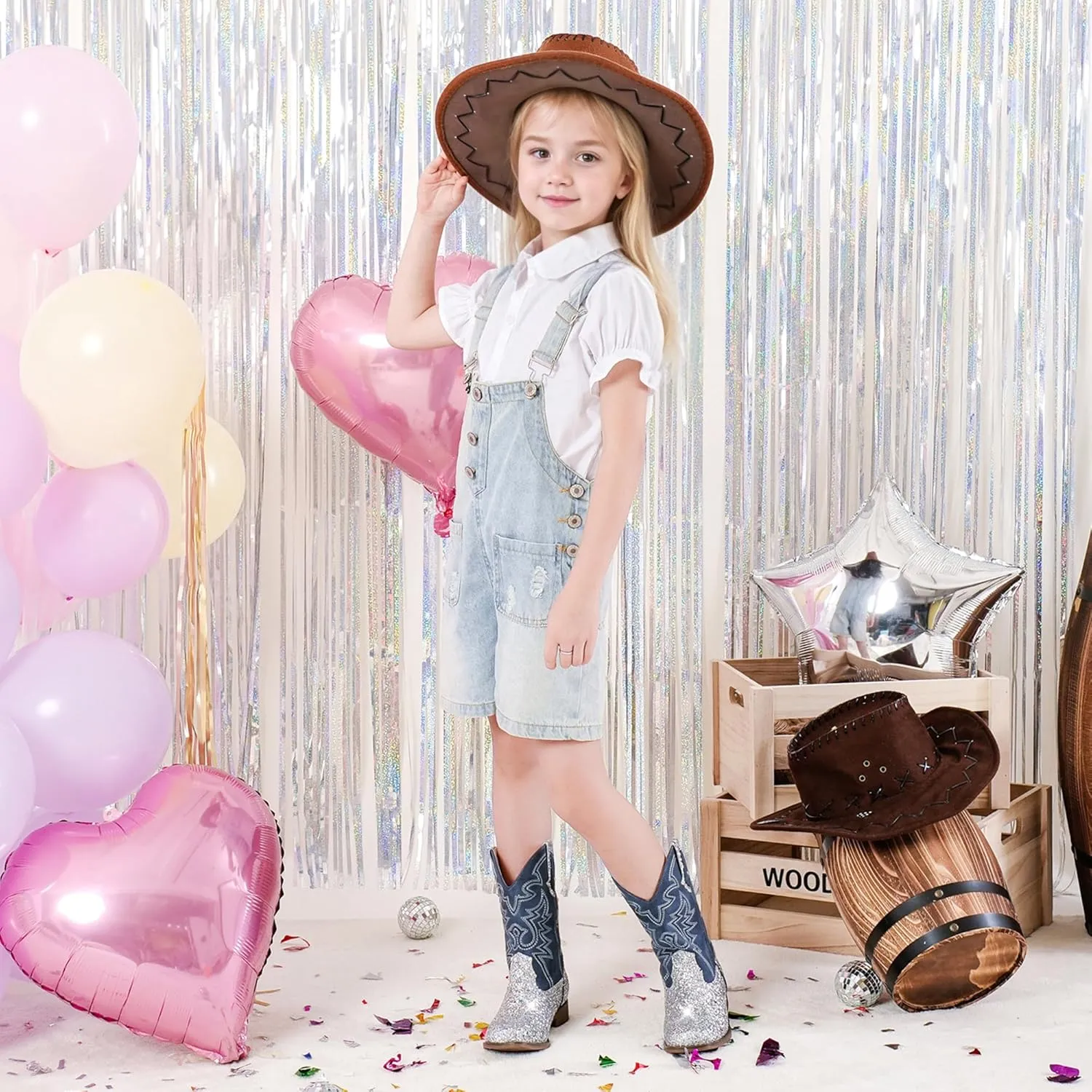 Girls Cowgirl Boots Mid Calf Square Toe Western Boot for Kids Glitter Cowboy Boot in Party for Toddler Little Big Girls Riding Shoes