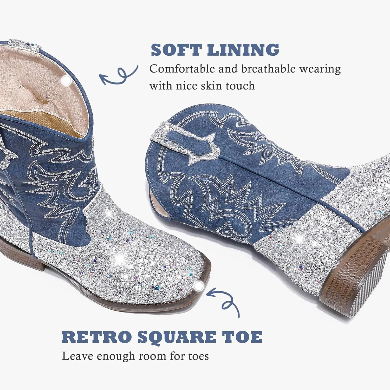 Girls Cowgirl Boots Mid Calf Square Toe Western Boot for Kids Glitter Cowboy Boot in Party for Toddler Little Big Girls Riding Shoes