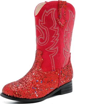 Girls Cowgirl Boots Unisex-Child Mid Calf Glitter Toddler Cowboy Boot Little Big Kids Western Riding Shoes