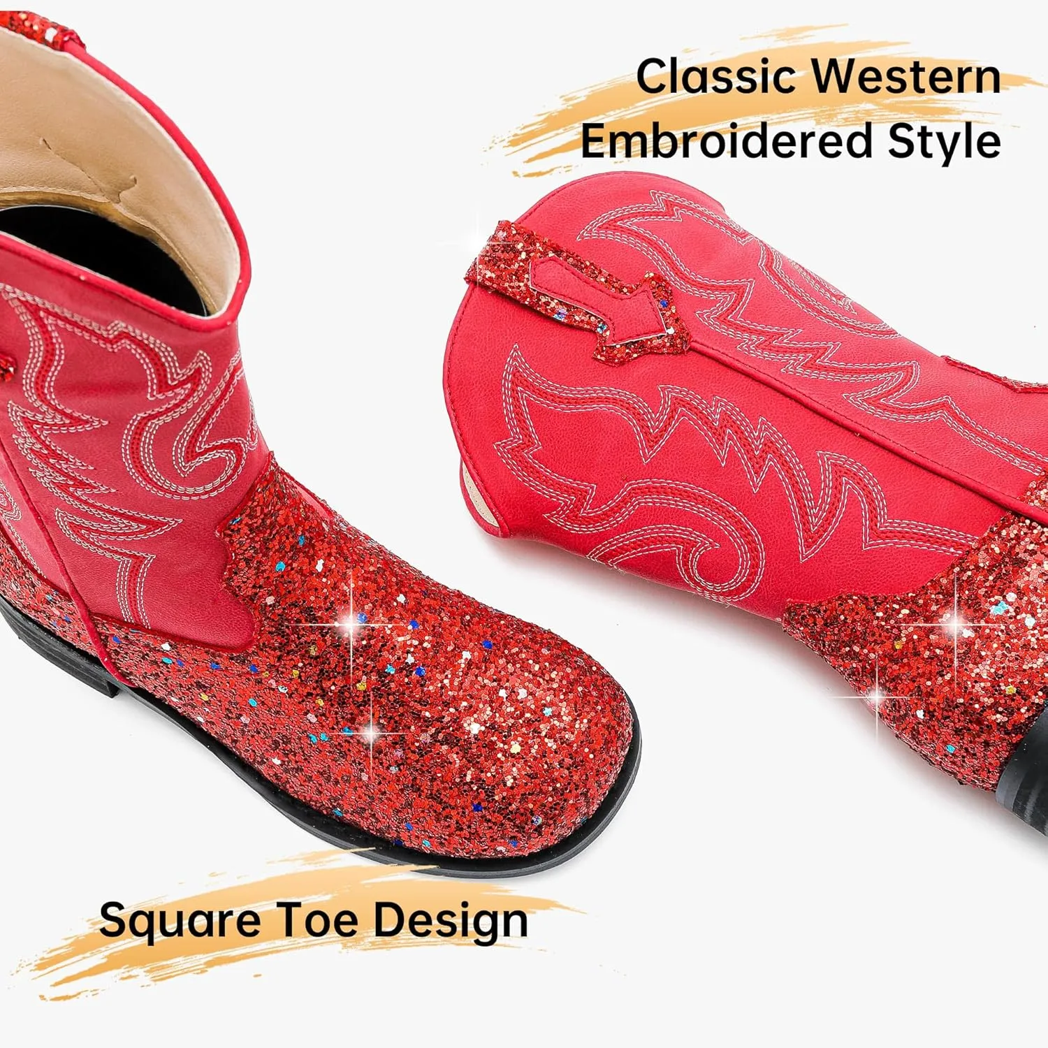Girls Cowgirl Boots Unisex-Child Mid Calf Glitter Toddler Cowboy Boot Little Big Kids Western Riding Shoes