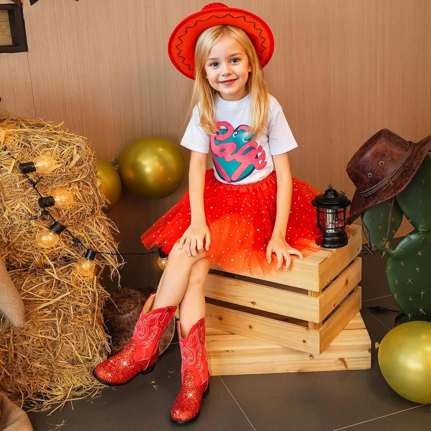 Girls Cowgirl Boots Unisex-Child Mid Calf Glitter Toddler Cowboy Boot Little Big Kids Western Riding Shoes