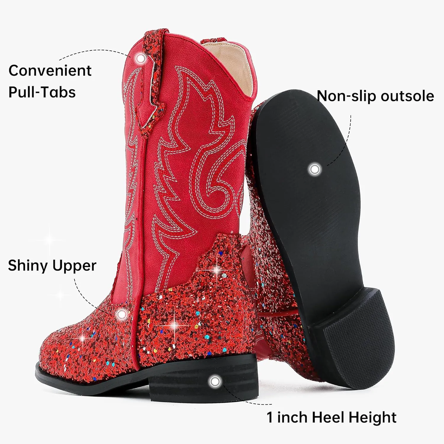 Girls Cowgirl Boots Unisex-Child Mid Calf Glitter Toddler Cowboy Boot Little Big Kids Western Riding Shoes