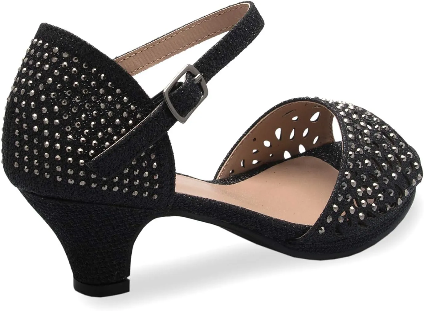 Girl's Cute Adorable Strappy Glitter Open Toe Heel Sandals - Adjustable buckle