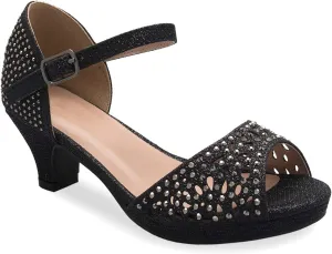 Girl's Cute Adorable Strappy Glitter Open Toe Heel Sandals - Adjustable buckle