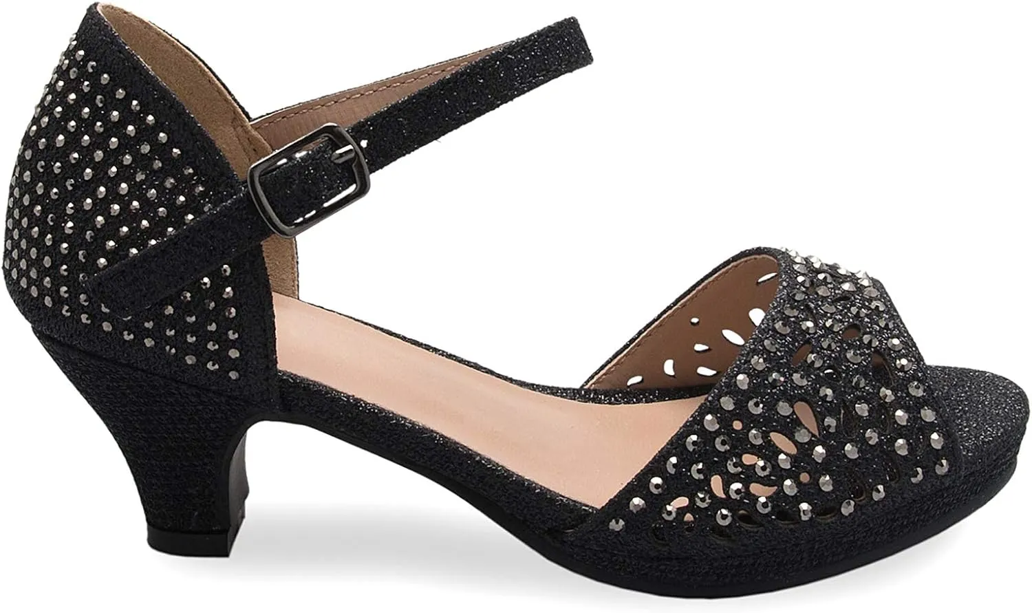 Girl's Cute Adorable Strappy Glitter Open Toe Heel Sandals - Adjustable buckle