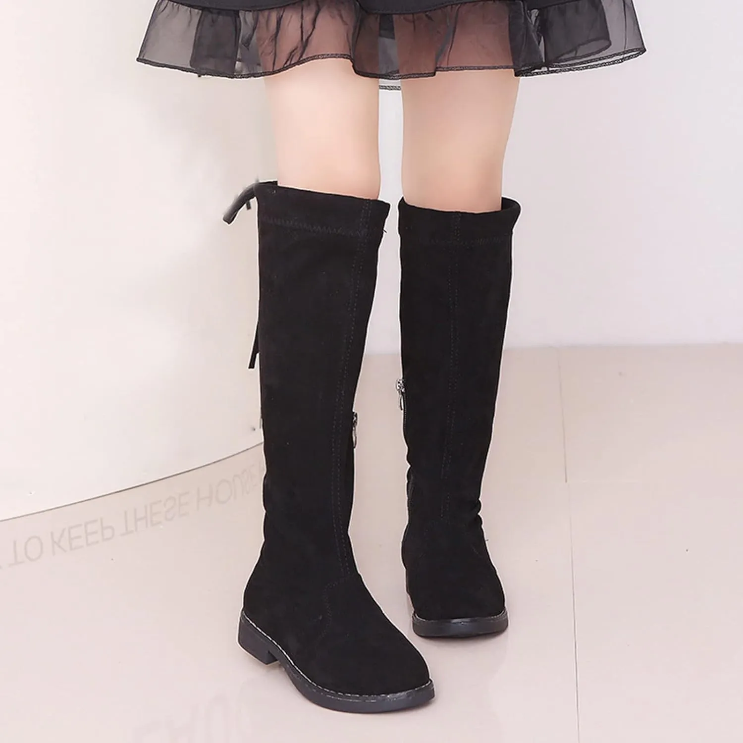 Girls Riding Boots Water-proof Fashion Buckle Side Zipper Non Slip Knee High Boots for Toddler/Little Kid/Big Kid
