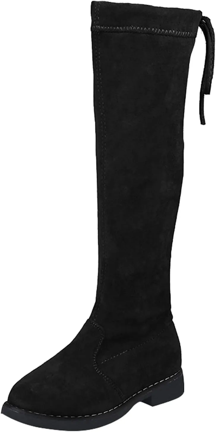 Girls Riding Boots Water-proof Fashion Buckle Side Zipper Non Slip Knee High Boots for Toddler/Little Kid/Big Kid