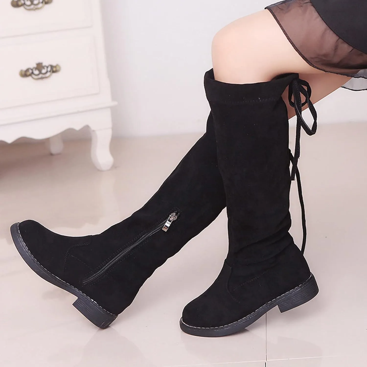 Girls Riding Boots Water-proof Fashion Buckle Side Zipper Non Slip Knee High Boots for Toddler/Little Kid/Big Kid