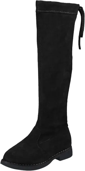 Girls Riding Boots Water-proof Fashion Buckle Side Zipper Non Slip Knee High Boots for Toddler/Little Kid/Big Kid