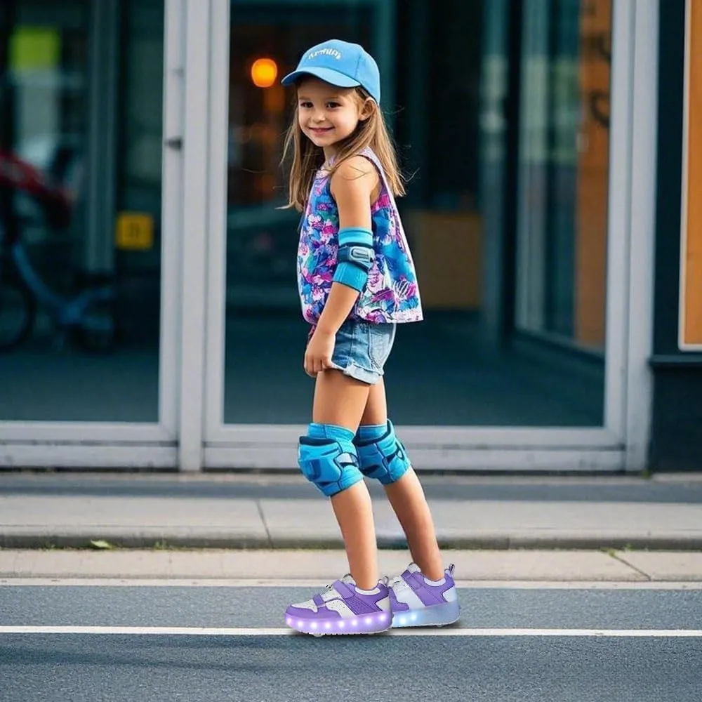 Girls Roller Shoes LED Lights Up Sneakers with Wheels Removable Lightweight Roller Skates Boys Beginners Trainers Skate Comfortable Sports Footwear Athletic USB Charge Sneaker Kids Gifts